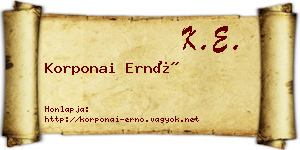Korponai Ernő névjegykártya
